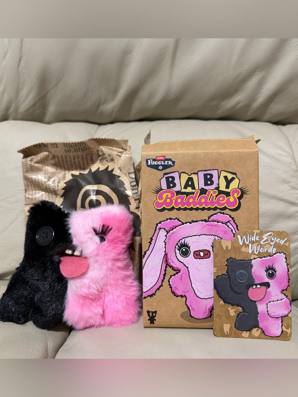 Fuggler Baby Baddies Plush Bag Charm Blind Box Wide Eyed Weirdo Black Pink NEW